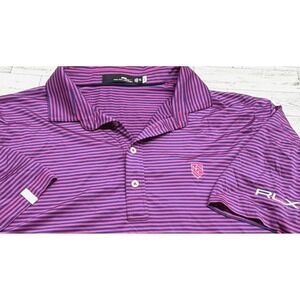 RLX Ralph Lauren Golf Polo Shirt Mens Navy Pink Striped Performance MCC LOGO XXL